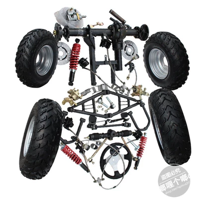 Accessories: Shaft drive, four-wheel go-kart Motorcycle frame - equipped-with-10inch-iron-wheels