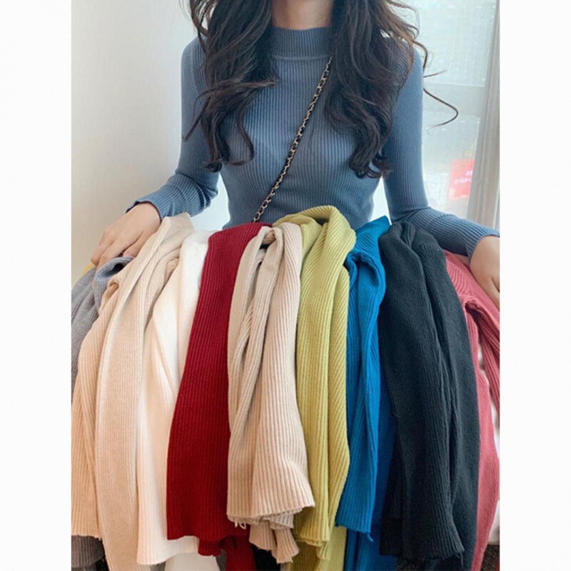 Big Sale Black Long-Sleeved Knitwear Tops for Women 2025 Spring New Inner Layering Shirt Slim Tight Half Turtleneck