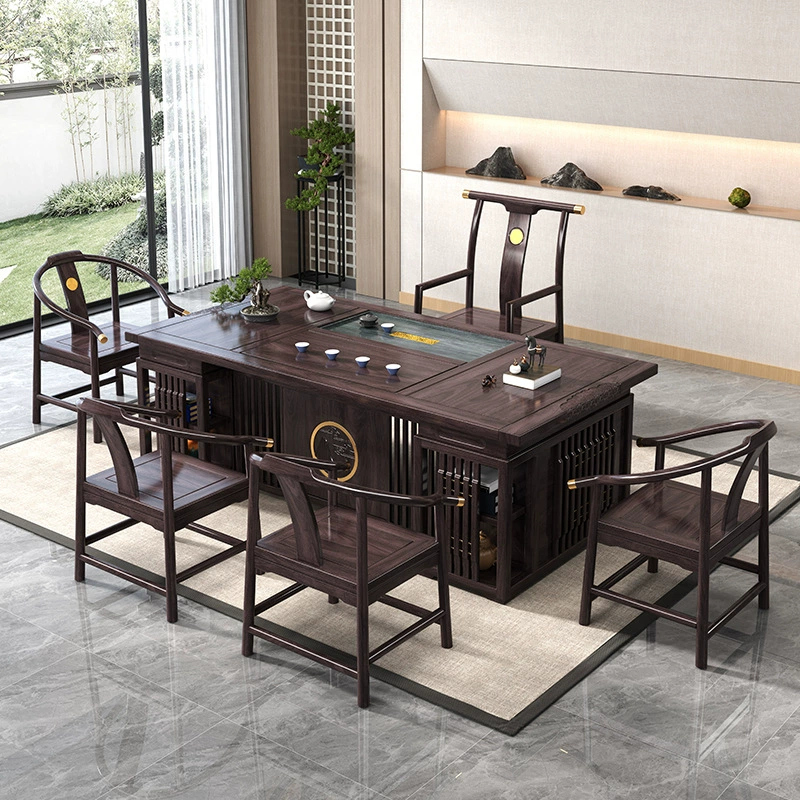 Чайный стол и стул из розового дерева, новый китайский стиль, чайный столик из цельного дерева для кунг-фу, офисная чайная комната, чайный столик в стиле дзен, все в одном