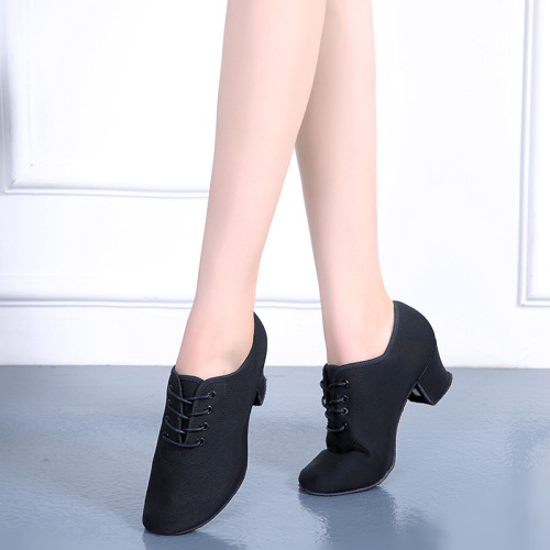Women's Latin dance shoes soft-soled square dance adult teachers medium-heeled tendon cloth dance shoes national standard waltz dance shoes
