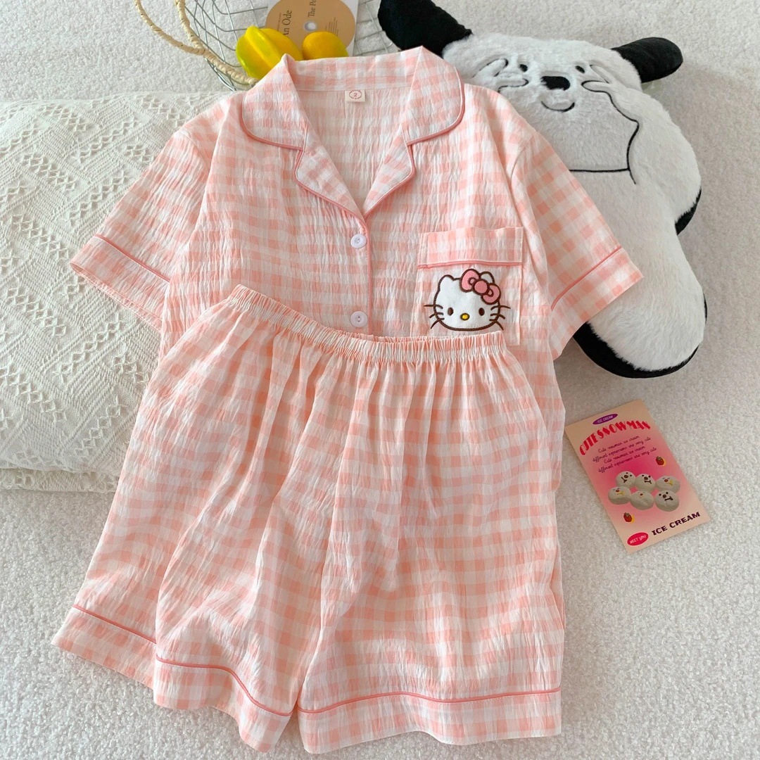Nube de algodón pijama de verano para mujeres nuevas vestiduras caseras sueltas delgamiento dormitorio de estudiantes de dibujos animados dos piezas set