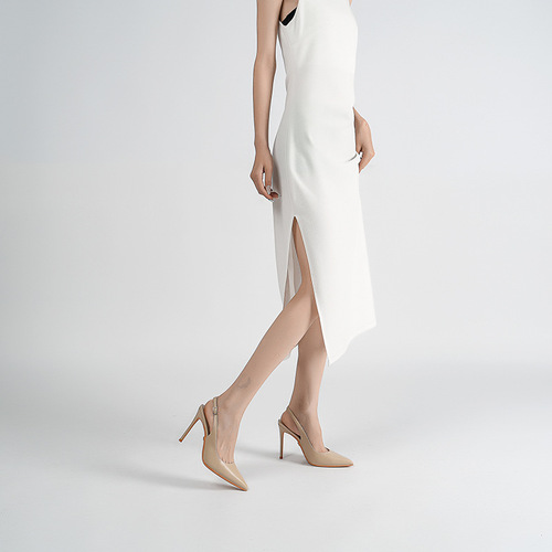 Handmade high-heeled shoes, women's thin heel, hollow pointed rear sandals, comfortable leather sole, not tiring women's feet