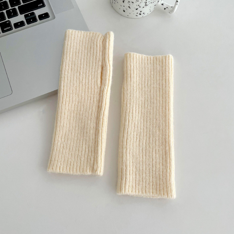 Guantes de medio dedo Otoño e Invierno de las mujeres de estilo coreano todo partido de punto cálido de lana a rayas verticales medio corte estudiante escritura guantes de montar