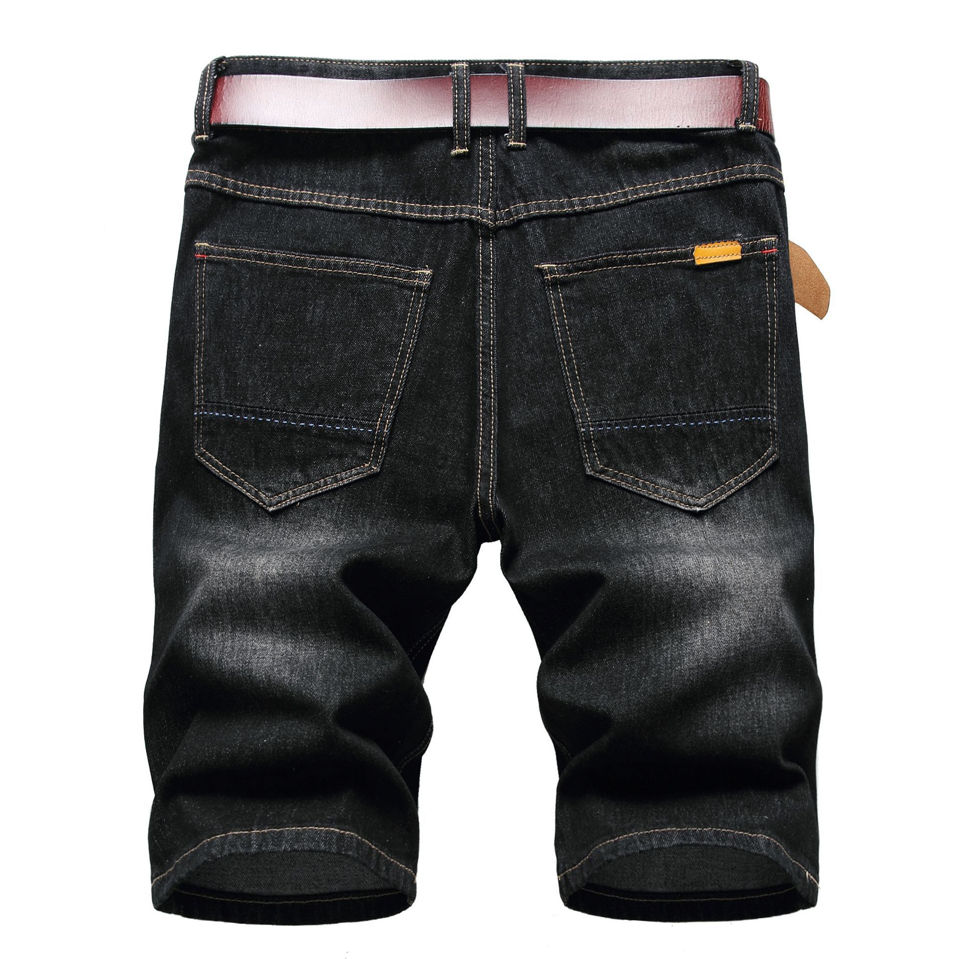 Pantaloncini estivi da uomo in denim di cotone strappato e forato, di colore chiaro, di media lunghezza, aderenti_voghion.com