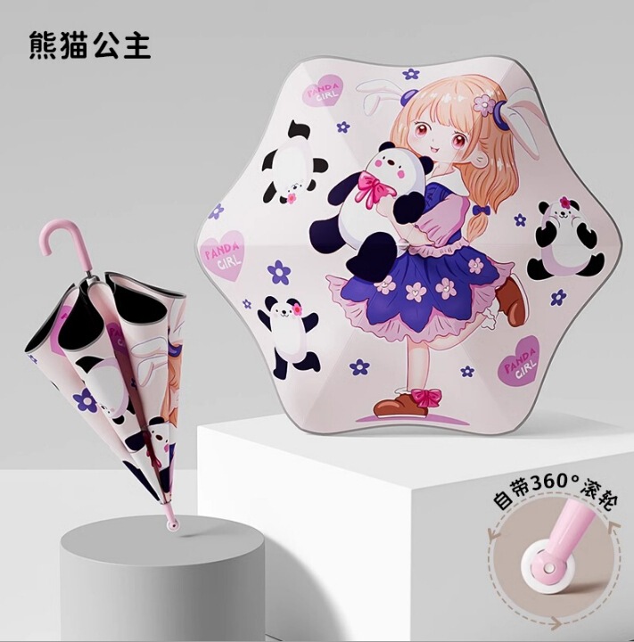 子供の傘の丸い角のローラーの大きいサイズの男子の小学生は傷の女の子の黒いゴムの晴れた雨の両用のまっすぐな傘を防ぎます。|undefined