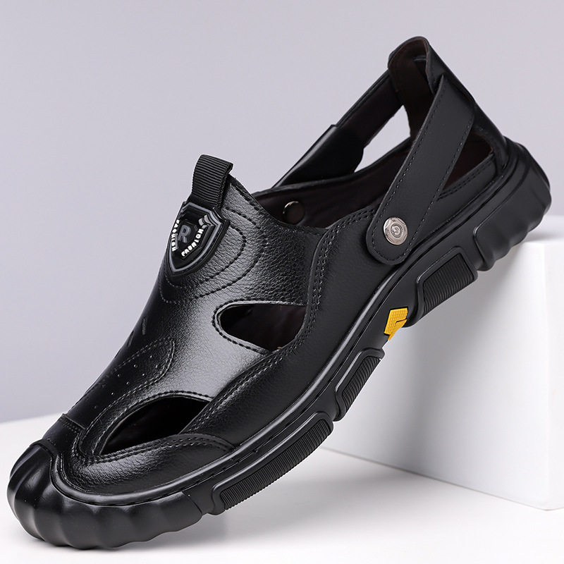 Giày sandal nam cỡ lớn mùa hè kiểu lười khoét lỗ đế mềm xỏ chân — Màu nâu, màu đen