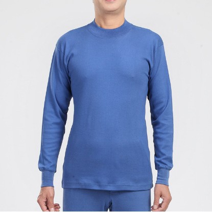 中老年棉纶秋衣内衣上衣男士春秋 中高领秋衣 纯色一件代发