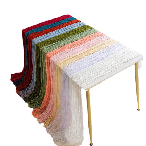 Bali chiffon pleated table flag for export western dining tablecloth, luxurious and high-end, wedding party decoration, pleated table flag wholesale