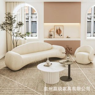 北欧布艺沙发家用奶油风白色双人沙发椅设计师酒店接待异形小沙发-阿里巴巴