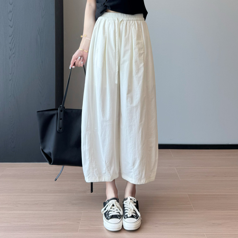 yi眼心动~兰精天丝松紧腰显瘦设计感日系休闲南瓜裤女25夏新款|undefined