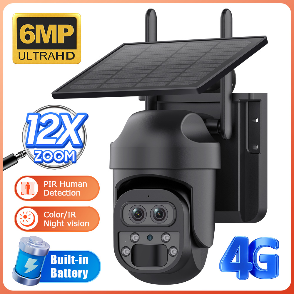 4G太阳能相机摄像头12倍变焦低功耗监控600万全彩摄像机户外防水
