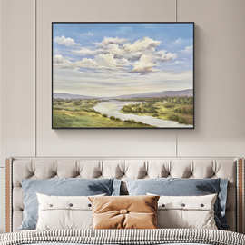 手绘油画入户玄关风景挂画客厅装饰画背景墙横版壁画民宿酒店装饰