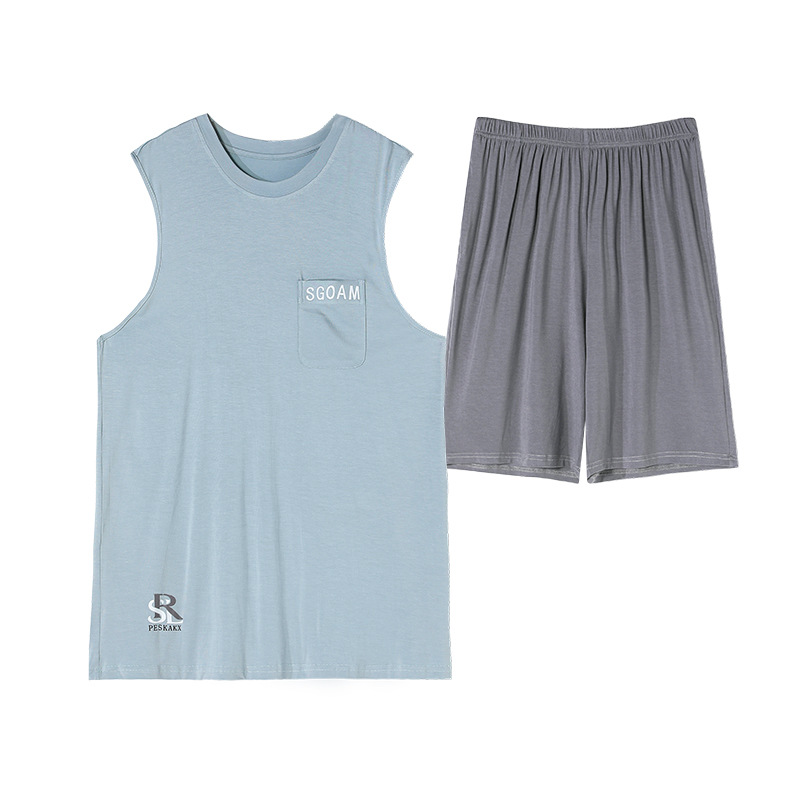 Hombres modal pijamas verano chaleco Delgado pantalones cortos más tamaño sin mangas desgaste del hogar chaleco Delgado desgaste exterior traje