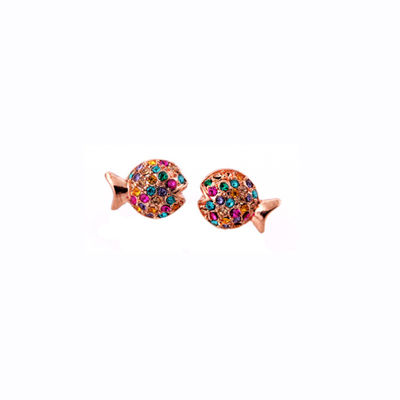 Wholesale Jewelry Small Fish Color Diamond Stud Earrings Nihaojewelry display picture 6