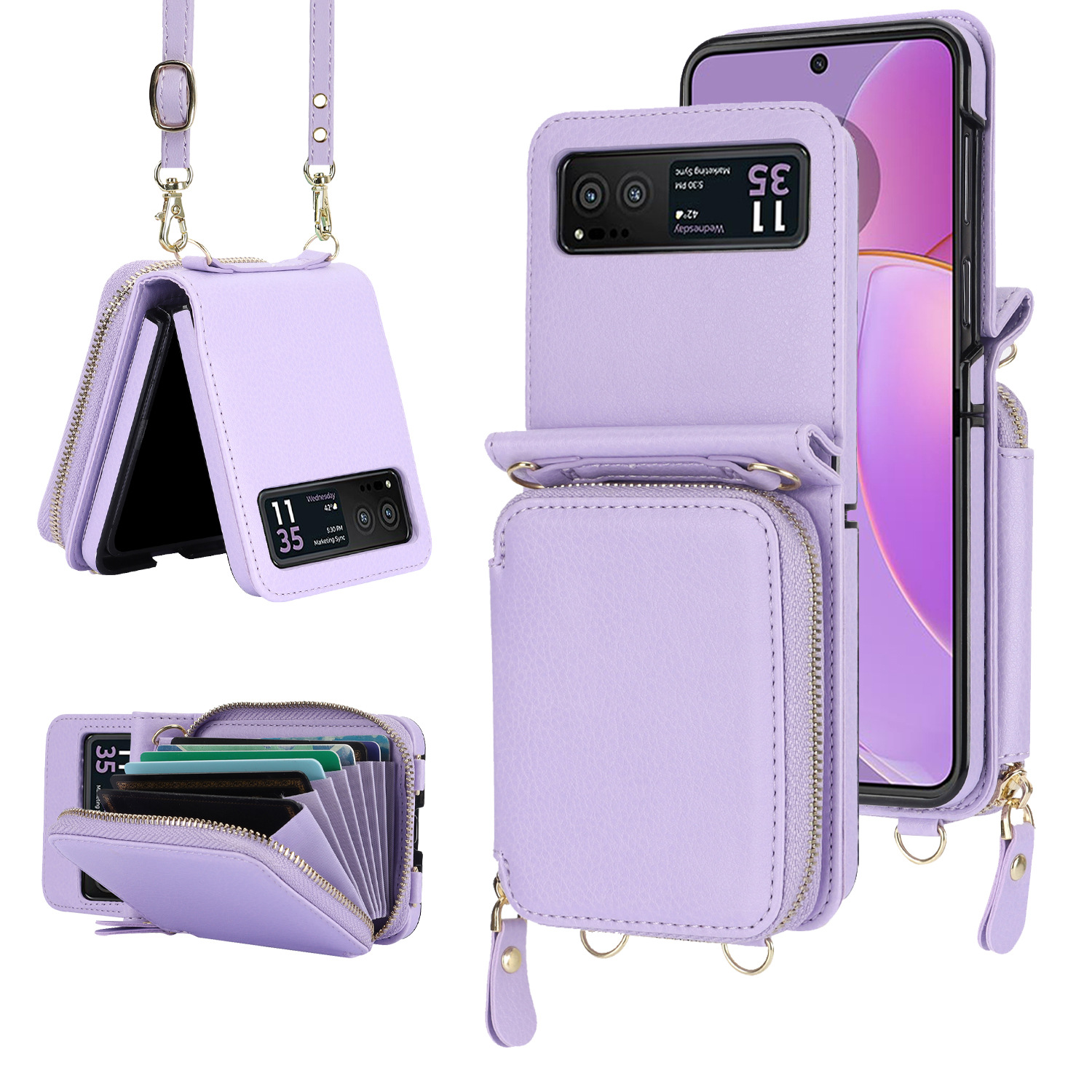 Funda plegable para teléfono móvil Flip7 Funda de cuero para bolsa con cremallera ZFlip6 Funda protectora Moto50 funda creativa para teléfono móvil