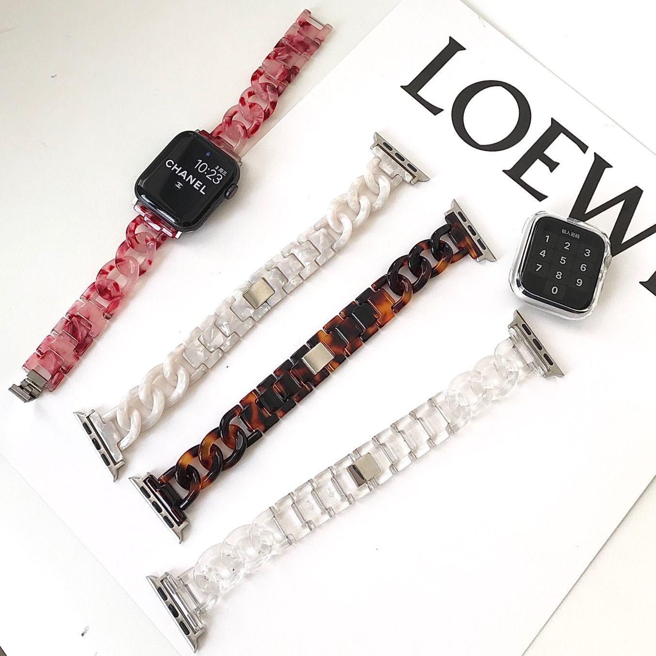 For apple iwatch se 23456 watch strap transparent denim chain strap series7 watch strap