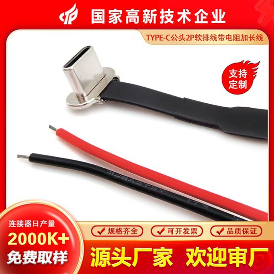 Korean TYPE-C motorcycle charging back clip stretch male FPC flexible cable 2p with resistor lengthened electronic cable
