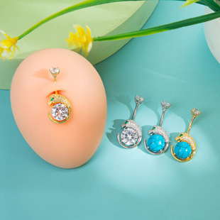 New Vintage Palace-Style Gold Leopard Head Gemstone Navel Ring with Zircon, Direct from Manufacturer