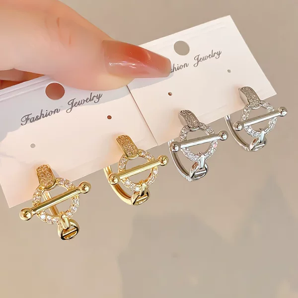 New Style Light Luxury High-End Copper Zircon Earrings for Women, Fashionable Versatile Temperament Ear Clips, Simple Minimalist Style Earrings for Women