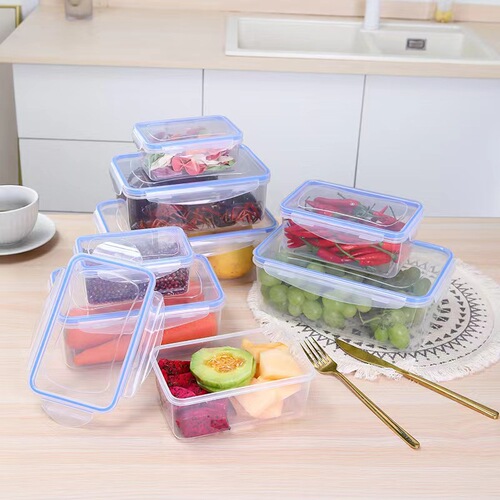 Covered Sealed Rectangular Refrigerator Storage Box Plastic Preservation Box Microwave Heating Rice Box with Lid for Office Workers
