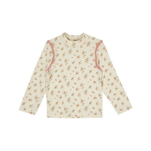 Baby's Top for Autumn and Winter, Versatile, Soft and Fluffy, Small Floral Pattern, Half-Neck Long-Sleeve Children's T-Shirt, Korean Style, for Girls, Base Layer Shirt