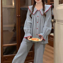 云朵棉直播爆款长袖长裤家居服套装睡衣女宽松休闲娃娃领跨境批发