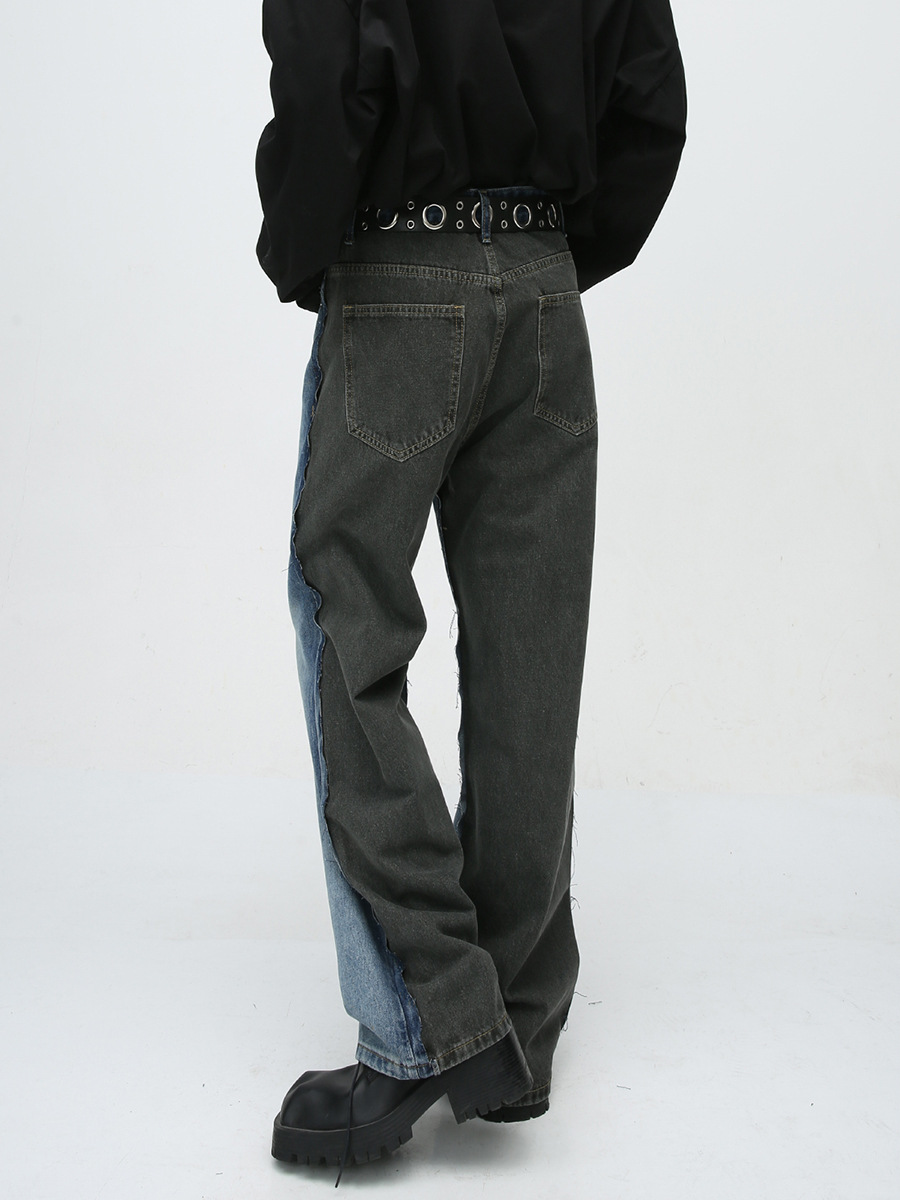 Mtlclothes ropa de Hombre | 2023 cuatro estaciones nuevo retro flojo recto azul y gris costura casual jeans