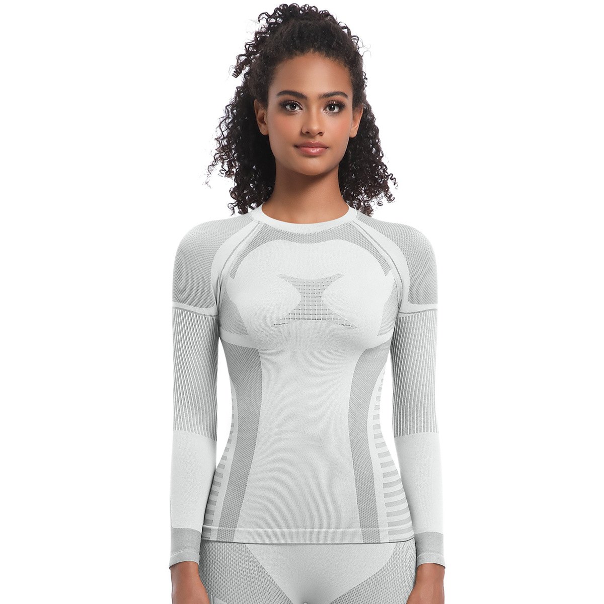 Neu Nahtlose Stricken Engen Hohe Elastische Ski Anzug Langarm Sport Laufen Fitness Yoga Top_voghion.com