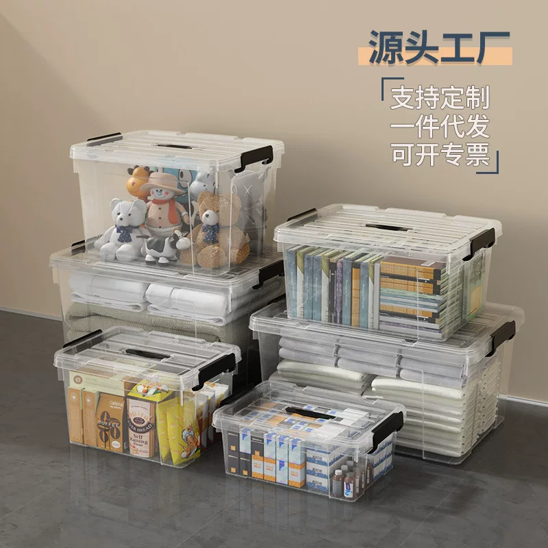 Handheld Transparent Plastic Storage Box, Portable Organizer with Lid, Multiple Sizes 14–63.5 cm
