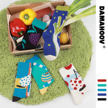 DAMAHOOV原创春夏新品抽象水果卡通插画可爱少女学生棉袜子中筒袜