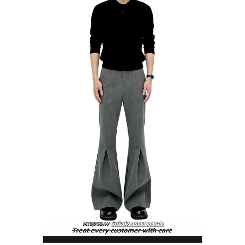 Inner I-Shaped Slit Pleated Dress Pants, Simple Tr Straight-Leg Slightly Flared Cleanfit Casual Trousers with a Sense of Design