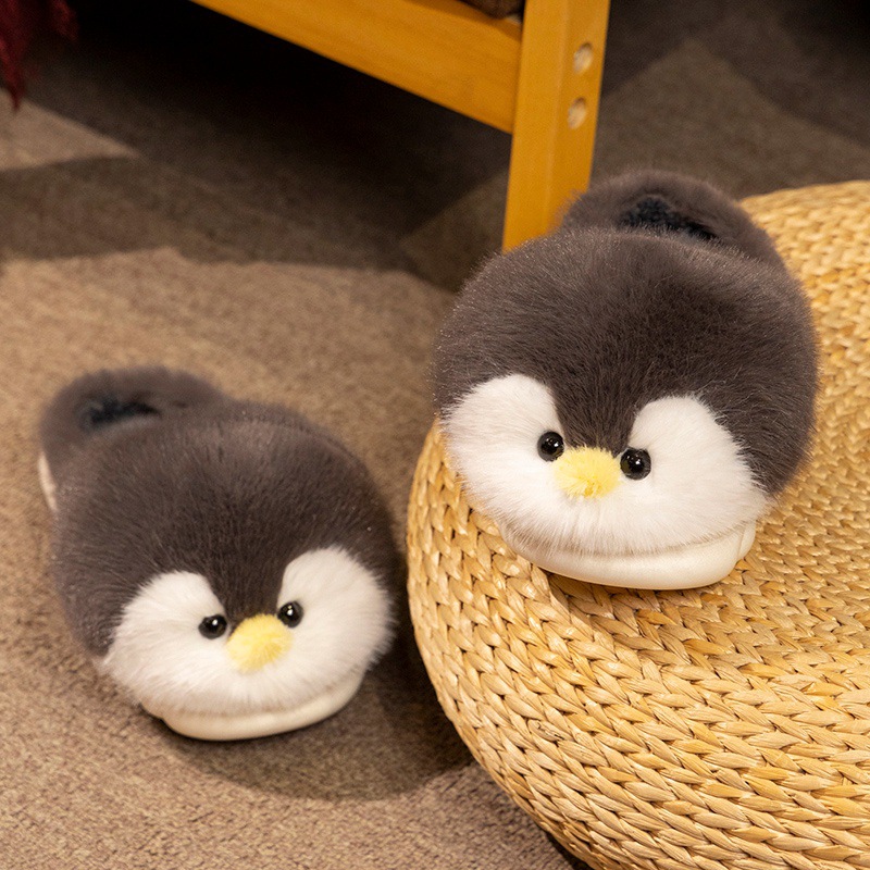 Penguin Baby Zapatillas de algodón mujeres lindas bolsas de pelusa Penguin hogar de fondo grueso invierno damas interior calentamiento zapatillas de lana
