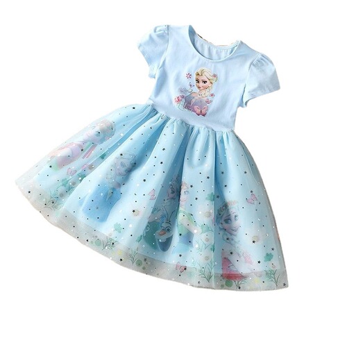 Girls Dress 2024 Summer Dress Ice and Snow Style Children's Clothes Romance Elsa Children's Princess Dress Elsa Baby Dress