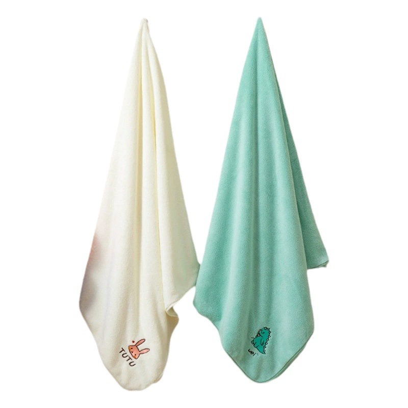 Банное полотенце для взрослых, оптовая продажа, коралловое бархатное утолщенное краевое впитывающее пляжное полотенце с вышивкой, бытовое детское банное полотенце с мультяшной вышивкой