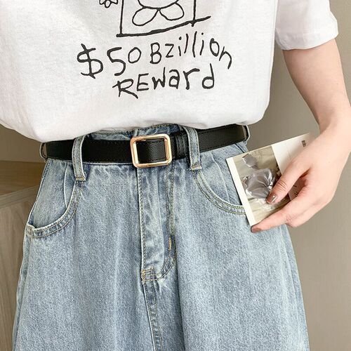 Non-hole belt women's versatile decorative jeans black thin fashion retro student ins style belt men's trend