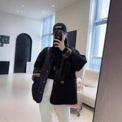 跨境夹棉棉衣复古灯芯绒翻领感中长款日系工装棉服小个子厚外