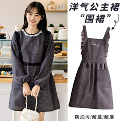 洋気キャンバス長袖エプロン家庭用キッチン汚れ防止汚れ防止カバー女性作業服成人新型料理ウエスト