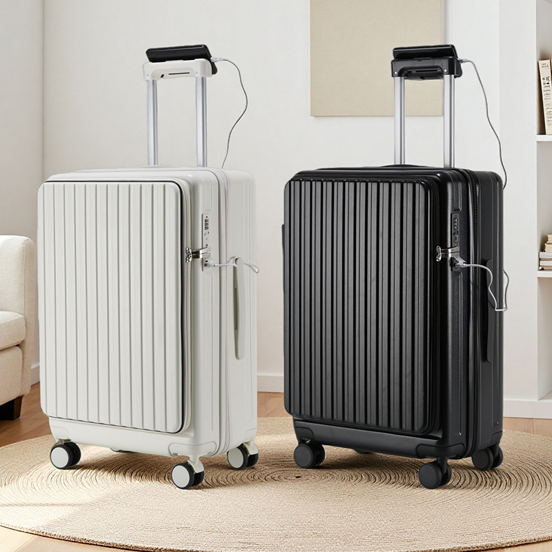 Maleta abierta lateral, 20 pulgadas, maleta de embarque, maleta de tracción de gran capacidad, maleta de contraseña para niños, niñas, 28 pulgadas.