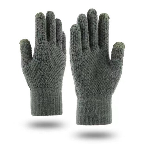 Winter new cross-border outdoor knitted pineapple pattern men's velvet anti-slip split-finger wool warm touch screen gloves