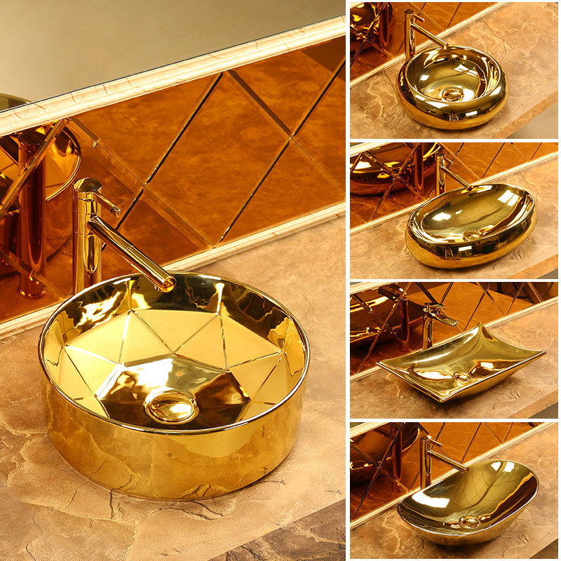 Gold-Topped Basin Ceramic Art Basin Silver Bathroom Sink European Style Vanity Countertop Basin Plated Sink Face Basin