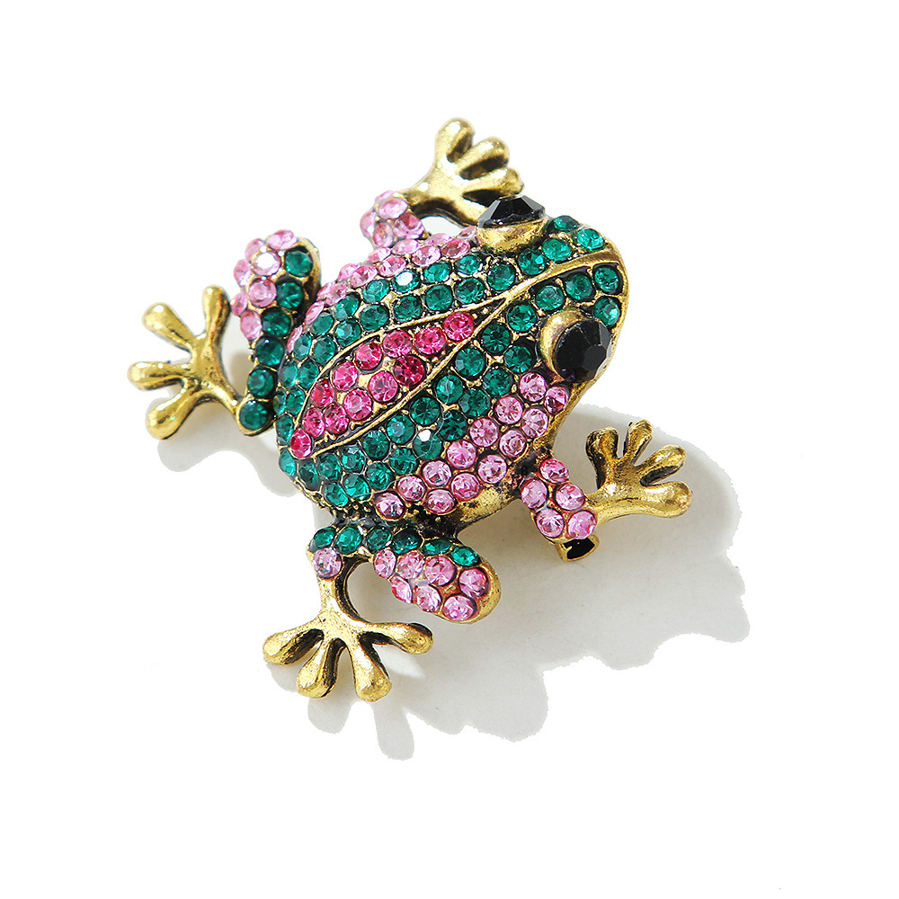 Mode Retro Cartoon Metall Farbe Diamant Brosche Niedlichen Kleinen Frosch Mode Kleidung Zubehör Pin Strass_voghion.com
