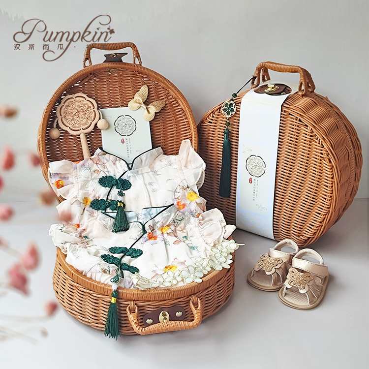 嬰兒禮盒中式國風女孩子寶寶旗袍裙子百天周歲春夏季款新生兒禮物