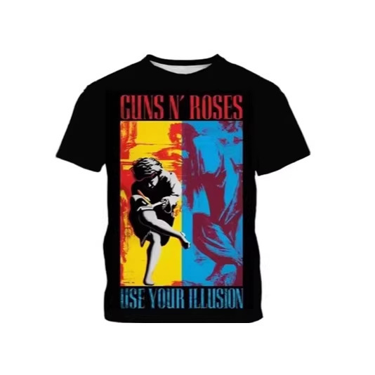 Vintage Guns N' Roses 3D Printed Round Neck T-Shirt Large Size Quick-Dry Breathable High-Quality Short Sleeve Unisex Short Sleeve