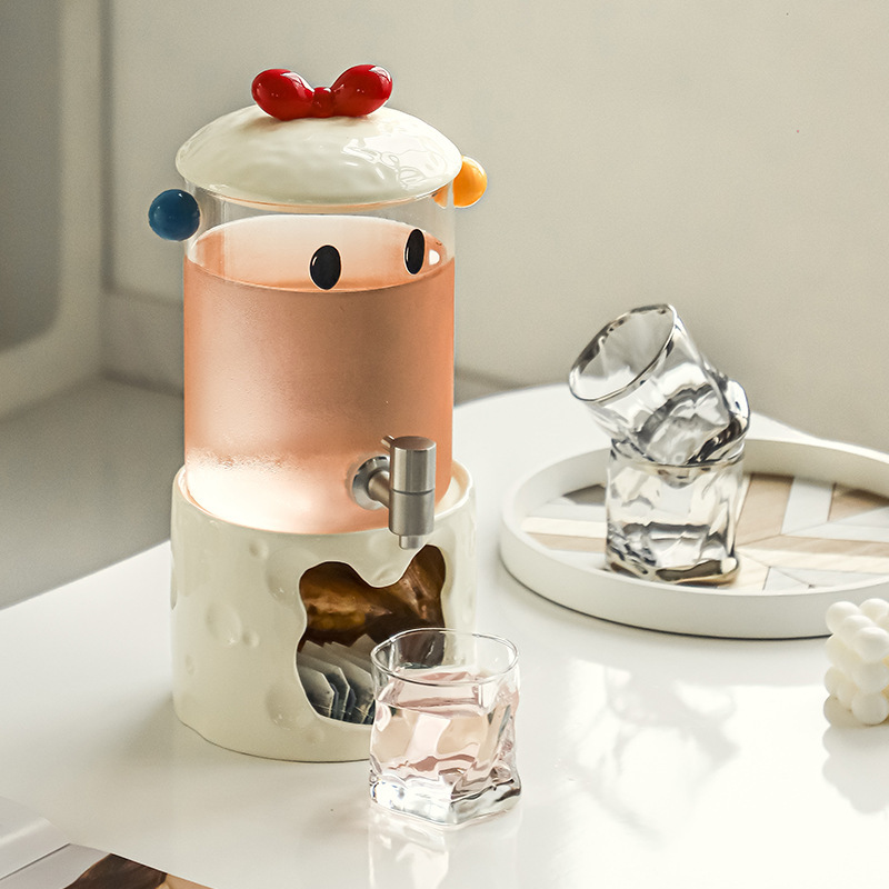 Glass Cold Water Kettle with Tap Large Capacity Summer Household High Temperature Resistant Cold Water Kettle suit Fruit Tea Juice Drink Bucket