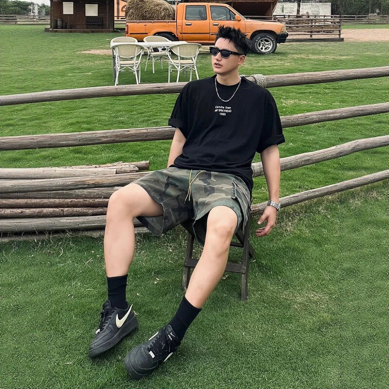 American-style lumberjack camouflage shorts for men, summer men's wear, large pocket cargo pants, outdoor casual shorts American-style lumberjack camouflage shorts for men, summer men's wear, large pocket cargo pants, outdoor casual shorts