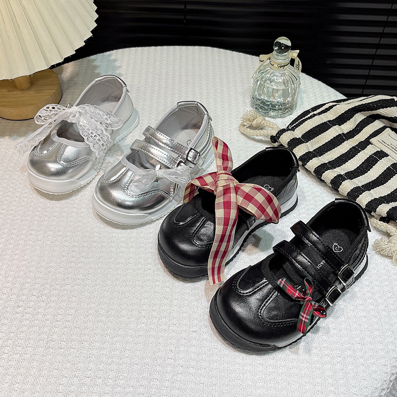 Girls' French Bowknot Niche Design Mary Jane Shoes, New Autumn/Winter Versatile Ballet Flats with Shallow Mouth