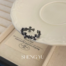 复古十字枪黑色锆石戒指小众暗黑独特百搭时尚高级感女叠戴食指戒