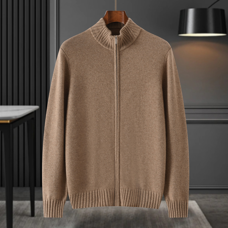 New autumn and winter thickened stand-up collar pure cashmere knitted cardigan for men, suitable for business casual and commuting, versatile sweater jacket New autumn and winter thickened stand-up collar pure cashmere knitted cardigan for men, suitable for business casual and commuting, versatile sweater jacket