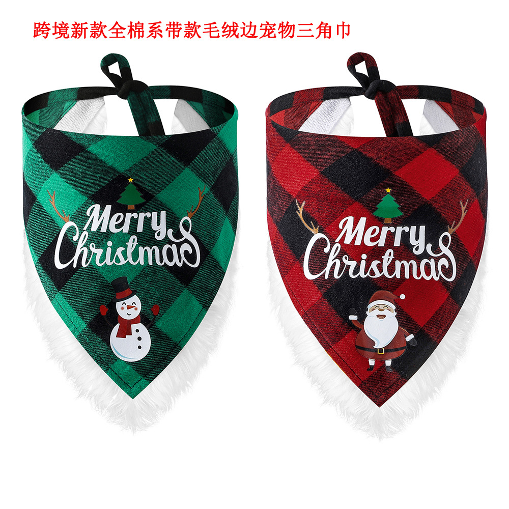 Fábrica transfronteriza nueva Navidad algodón Plaid británico mascota triángulo bufanda perro bufanda Navidad mascota