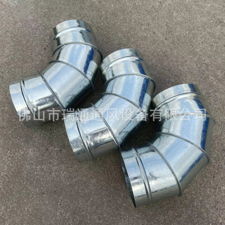 地铁白铁工程通风排气管道 广州镀锌螺旋风管90度弯头